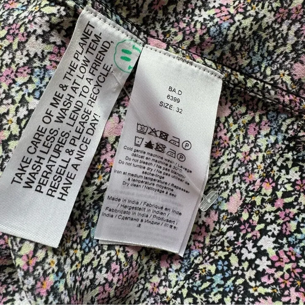 GANNI Floral Midi Shirt Dress Long Sleeves Button Front Side Slits Size 36 Small - Picture 11 of 14